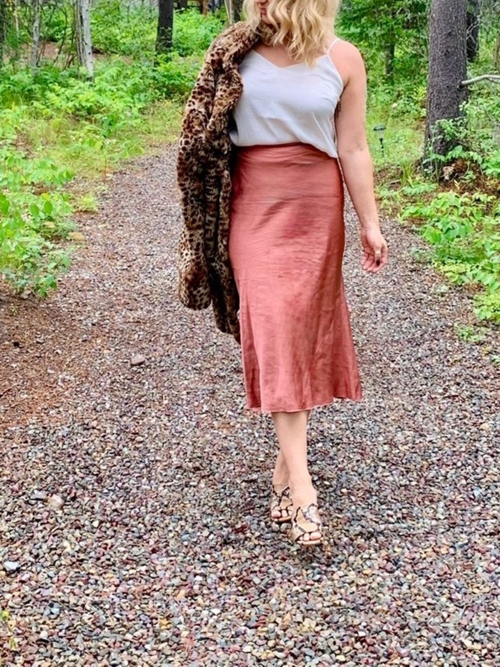 Veronika Maine AUS satin appearing linen midi skirt - apricot